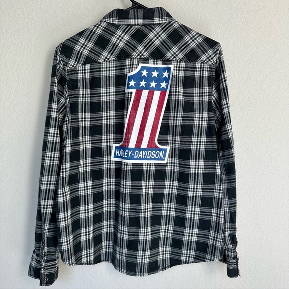 Harley-Davidson Women’s Black Plaid Flannel Button Up One 1 XL - Picture 3 of 11